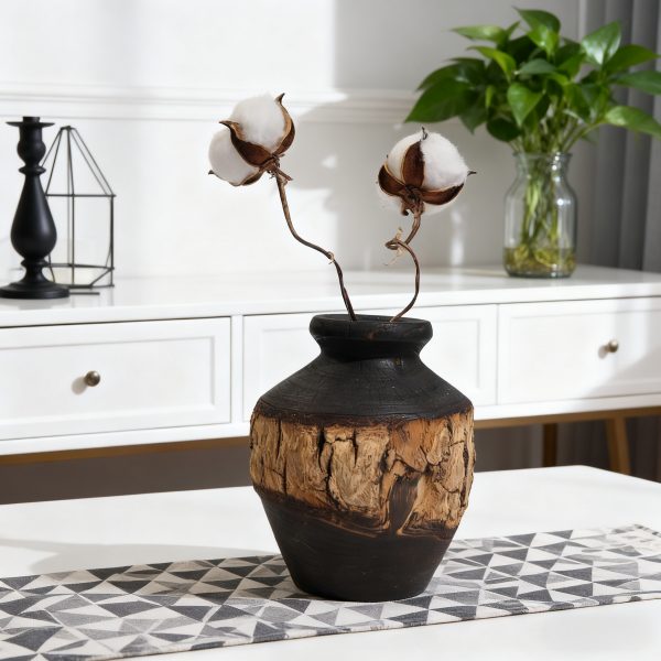 Handmade Carbonized Camphor Wood Vase Unique Texture Country Style Home Decor Collection Gift
