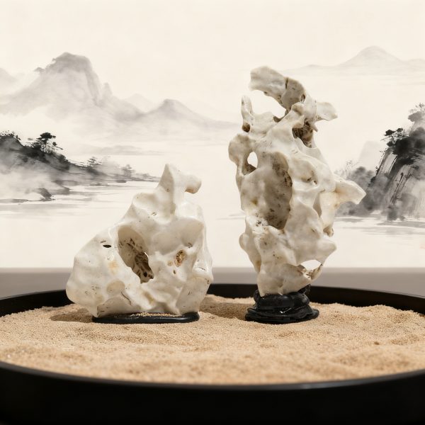 Natural Taihu stone sculpture, handcrafted, scholar's appreciation stone decorative set, Zen-inspired ornamental gift.