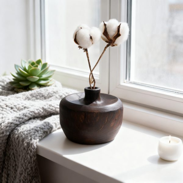 Handmade dark wood vase rustic simple home decor gift