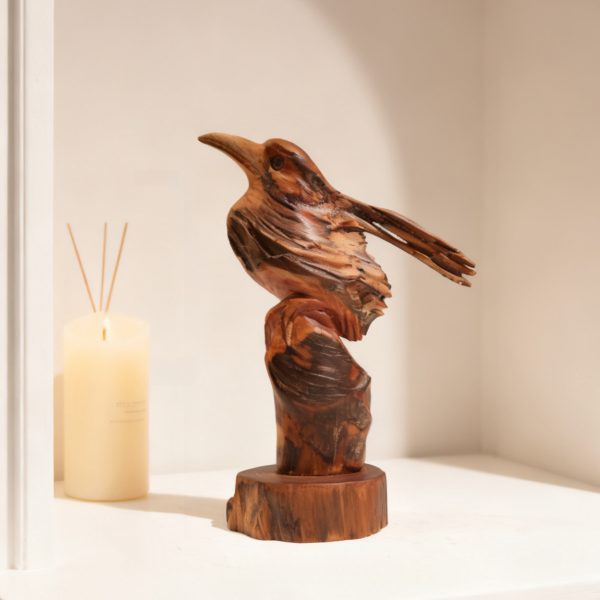 Handmade wooden bird sculpture with pine resin (pine torch) natural luster minimalist home decor
