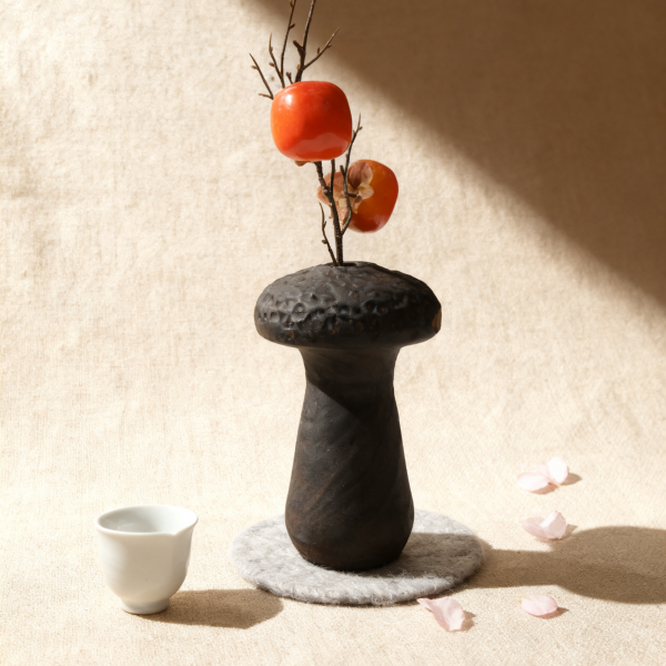 Hand-carved camphorwood mushroom-shaped rugged wabi-sabi style vase collection gift