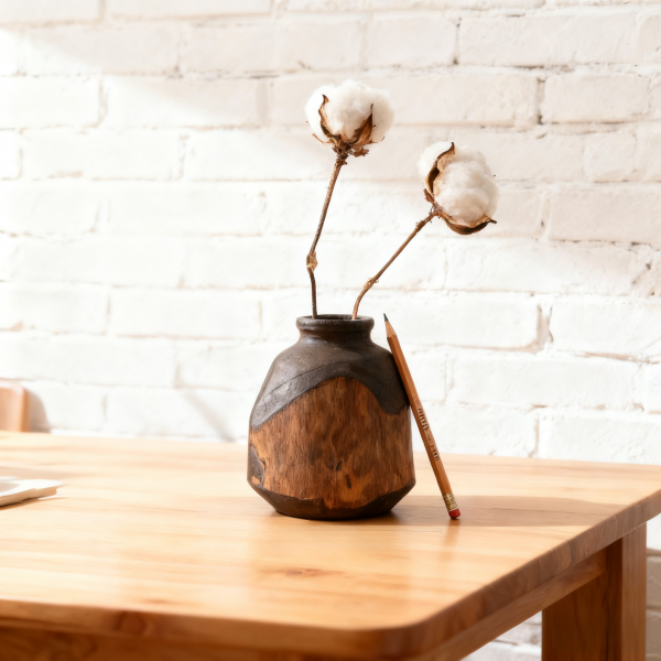 Handmade Half-fired Wooden Vase Rustic Bohemian Home Decor Collectible Gift