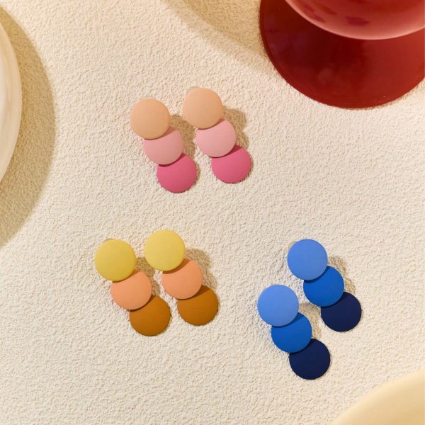 Color Block Gradient Disc Earrings, French Retro Geometric Studs, Lightweight Dangle