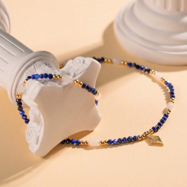 Lapis Lazuli, Turquoise Natural Gemstone Beaded Necklace, Layering Luxury Choker, Lucky Charm
