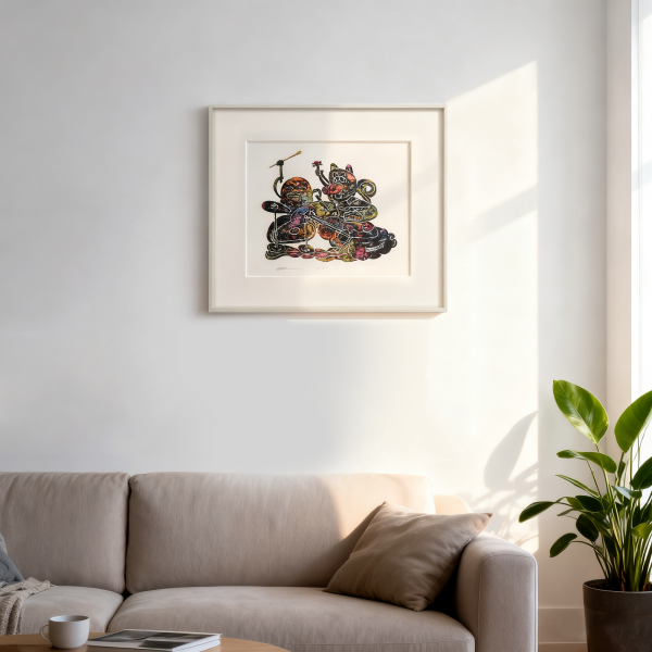 Abstract print of the Monster Band, handmade print in aluminum alloy frame, modern minimalist home wall art gift.