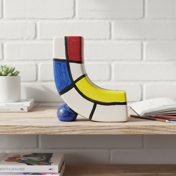 Mondrian Style L-Shape Ceramic Sculpture, De Stijl Geometric Balancing Art Object, Primary Colors Modern Decor, Artist gift, Collectible art