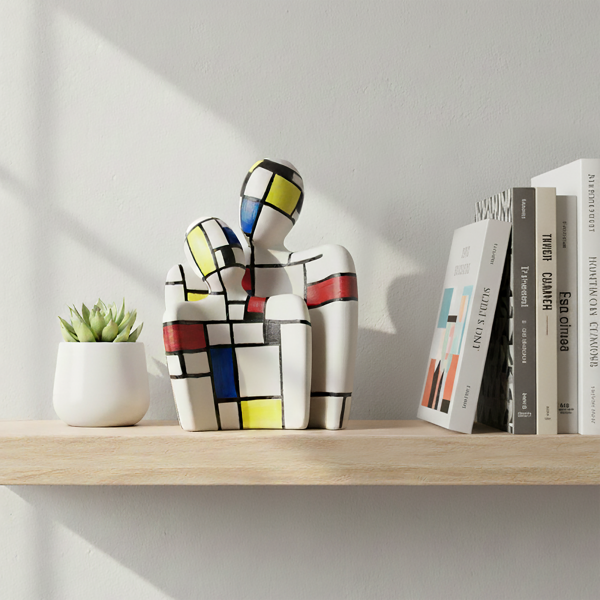 Mondrian Style Abstract Couple Sculpture, De Stijl Embrace Art Object, Geometric Love Modernist Decor Gift, Artist gift, Collectible art