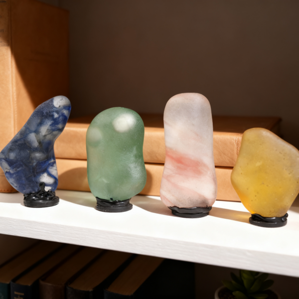 Handcrafted Natural Crystal Sculpture Set (with Base) - Colorful Polished Stone Healing Jewelry