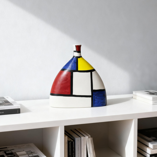 Mondrian Style Abstract Ceramic Sculpture, De Stijl Geometric Art Object, Primary Color Block Modernist Decor, Artist gift, Collectible art