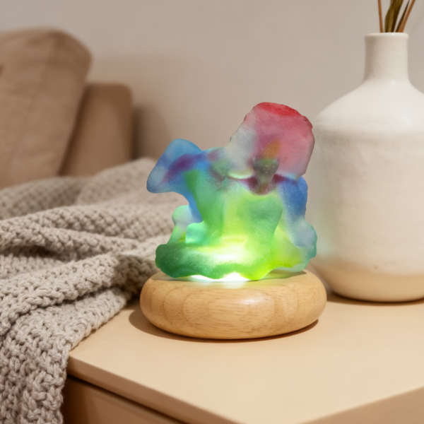 Handcrafted topaz crystal night light, colorful luminous sculpture, spiritual energy healing jewelry, collectible gift.