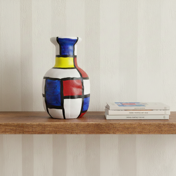 Mondrian Style Classic Bottle Ceramic Sculpture, De Stijl Rounded Art Object, Primary Colors Abstract Home Decor, Collectible art